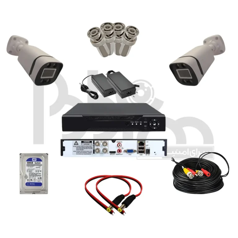 پکیج دوربین مداربسته ۲ عددی بولت F38 با DVR و هارد ۵۰۰ گیگ (مناسب منزل و مغازه)